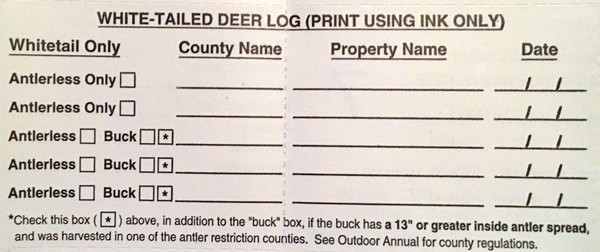 Texas Hunting License Deer Harvest Log